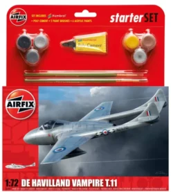 Airfix DH Vampire TII Starter Set in 1:72 bouwpakket met lijm en verf