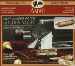 Amati Golden Yacht houten scheepsmodel in fles 1:300