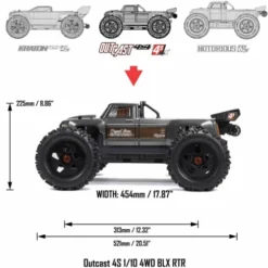 ARRMA 1/10 OUTCAST 4S 4X4 Brushless Stunt Truck RTR Gun Metal 80km/h zonder accu en lader