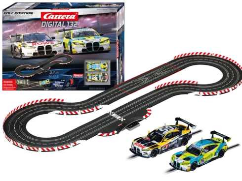 Carrera Digital 132 Pole Position Racebaan BMW M4 GT3 ROWE Racing No.99 en BMW M4 GT3 RAM Racing No.15 + Draadloze 2.0 regelaars – 20030046