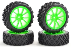 Fastrax 1/10 offroad rally banden met green velgen 4 stuks