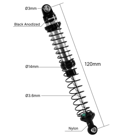 INJORA DRX Dual-Rate Spring Oil Shocks voor 1/10 RC Crawlers 120mm – BZ-05BS-120