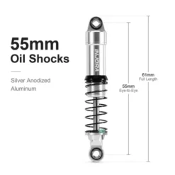 INJORA LS 55mm Aluminium Oliegevulde Schokdempers voor Traxxas 1/18 TRX-4M Zilver