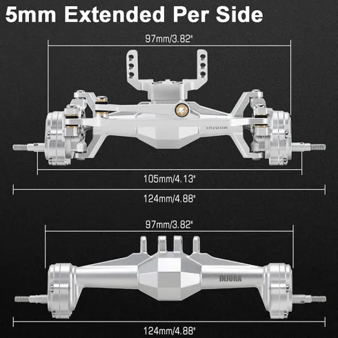 INJORA +5mm Diamond Portal Assen met Lay Down Servo Mount & Links – 1/18 RC Crawler TRX4M Upgrade