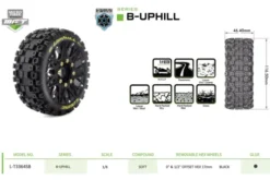 Louise RC MFT B-UPHILL 1/8 Buggy Banden Set – Gemonteerd – Zacht – Zwarte Spaakwielen – Verwisselbare 0″ & 1/2″ Offset Hex 17mm (L-T3364SB)