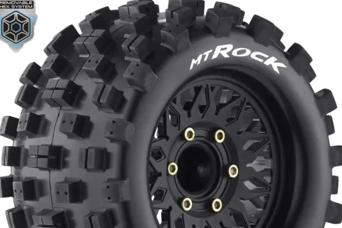 Louise RC MT-ROCK 1/10 Monster Truck Banden Set – Gemonteerd – Zwarte Velgen