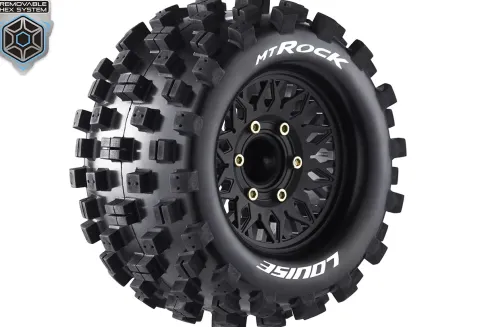 Louise RC MT-ROCK 1/10 Monster Truck Banden Set – Gemonteerd – Zwarte Velgen