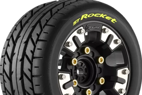 Louise RC ST-ROCKET Banden Set – Mini MAXX / Mini XRT – Soft Compound – Zwarte Velgen – 12mm Hex (LR-T3387SM)