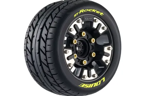 Louise RC ST-ROCKET Banden Set – Mini MAXX / Mini XRT – Soft Compound – Zwarte Velgen – 12mm Hex (LR-T3387SM)