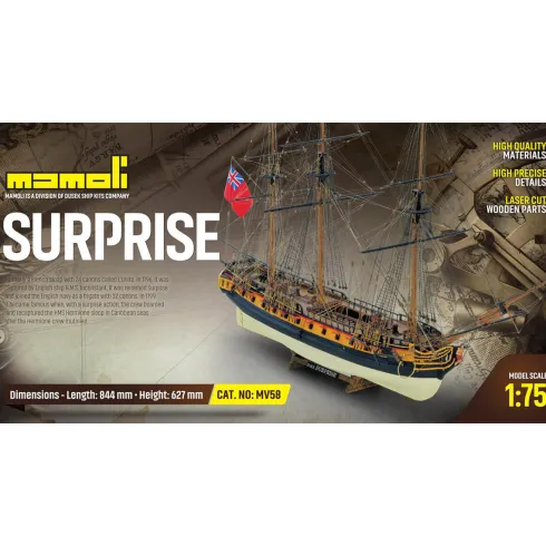 Mamoli HMS Surprise Engels fregat houten scheepsmodel 1:75