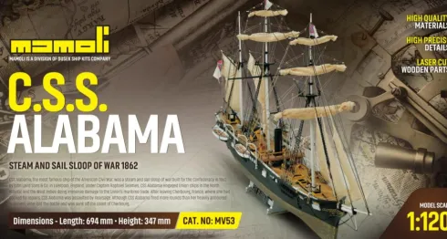 Mamoli MV53 CSS Alabama houten scheepsmodel 1/120