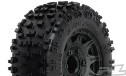 Proline Badlands 2.8″ All Terrain Tires Mounted for Stampede 2wd & 4wd Front and Rear, Mounted on Raid Black 6×30 Removable Hex Wheels