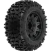 Proline 1/10 Badlands F/R 2.8″ MT Tires Mounted 12mm/14mm Black Raid (2) (12mm wielmeenemers / 14mm wielmeenemers)