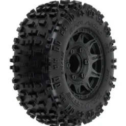 Proline 1/10 Badlands F/R 2.8″ MT Tires Mounted 12mm/14mm Black Raid (2) (12mm wielmeenemers / 14mm wielmeenemers)