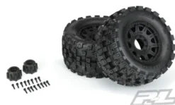 Proline Badlands MX38 HP 3.8″ All Terrain BELTED Tires Mounted for 17mm MT Front or Rear, Mounted on Raid Black 8×32 Removable Hex 17mm Wheels – PRO1016610