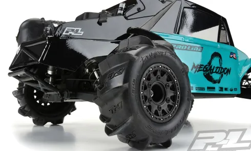 Proline Dumont Paddle SC 2.2″/3.0″ Sand/Snow Tires Mounted for Slash 2wd & Slash 4×4 Front or Rear, Mounted on Raid Black 6×30 Removable Hex Wheels – PRO1018510