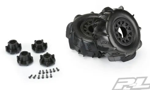 Proline Dumont Paddle SC 2.2″/3.0″ Sand/Snow Tires Mounted for Slash 2wd & Slash 4×4 Front or Rear, Mounted on Raid Black 6×30 Removable Hex Wheels – PRO1018510