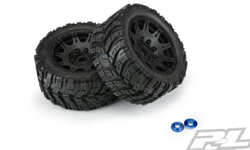 Proline Masher X HP All Terrain BELTED Tires Mounted for X-MAXX & Kraton 8S Front or Rear Mounted on Raid Black Wheels