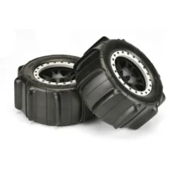Proline Sling Shot 4.3″ Pro-Loc Sand Tires Mounted for X-MAXX Front or Rear, Mounted on Impulse Pro-Loc Black Wheels with Stone Gray Rings – PRO1014613