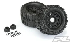 Proline Trencher HP 3.8″ All Terrain BELTED Tires Mounted for 17mm MT Front or Rear, Mounted on Raid Black 8×32 Removable Hex 17mm Wheels