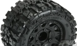 Proline Trencher HP 2.8″ All Terrain BELTED Truck Tires Mounted for Stampede 2wd & 4wd Front and Rear, Mounted on Raid Black 6×30 Removable Hex Wheels