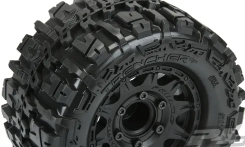 Proline Trencher HP 2.8″ All Terrain BELTED Truck Tires Mounted for Stampede 2wd & 4wd Front and Rear, Mounted on Raid Black 6×30 Removable Hex Wheels