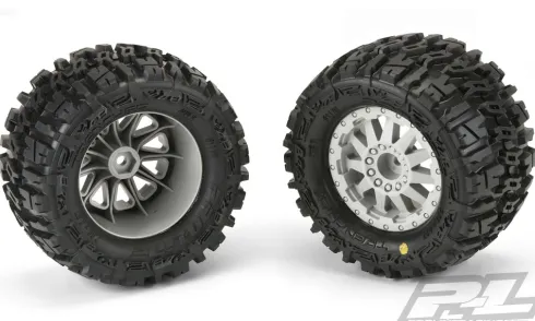 Proline Trencher 2.8″ (Traxxas Style Bead) All Terrain Tires Mounted on F-11 Stone Gray Wheels