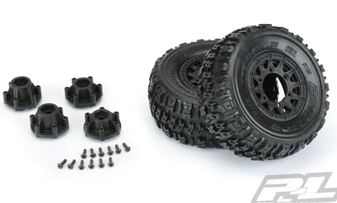 Proline Trencher X SC 2.2″/3.0″ All Terrain Tires Mounted for Slash 2wd & Slash 4×4 Front or Rear, Mounted on Raid Black 6×30 Removable Hex Wheels