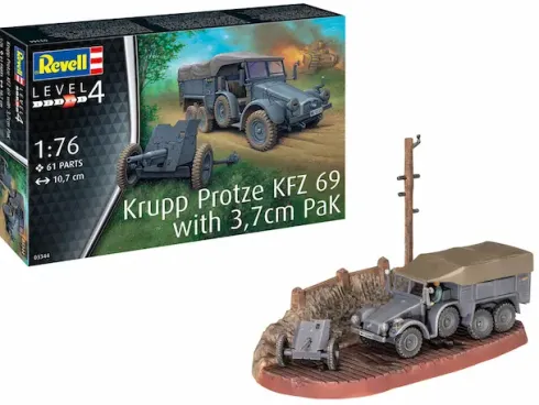 Revell Krupp Protze KFZ 69 met 3,7cm Pak in 1/76 bouwpakket – RV-03344