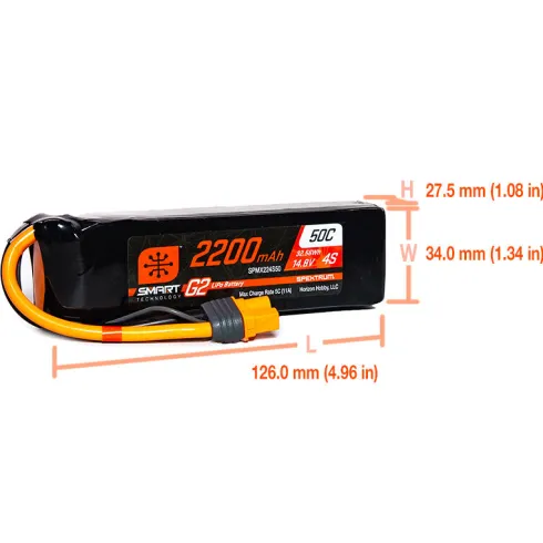Spektrum 14.8V 2200mAh 4S 50C Smart LiPo G2 IC3