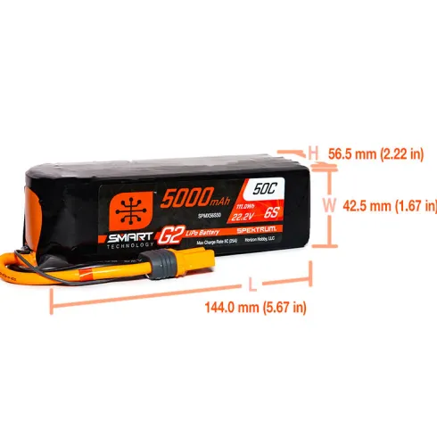Spektrum 22.2V 5000mAh 6S 50C Smart LiPo G2 IC5