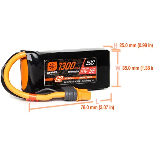 Spektrum 11.1V 1300mAh 3S 30C Smart LiPo G2 IC3