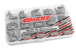 Team Corally – Screw Set M4 – Hex Flat Head – DIN 7991 – Steel Black – 10.9 Grade – 15 Sizes – 265 pcs