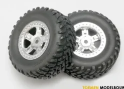 Tires and wheels assembled – SCT satin chrome wheels 1:16 – TRX7073