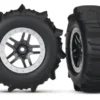 Tires & wheels, assembled, glued (SCT Split-Spoke satin chrome, beadlock style wheels, paddle tires, foam inserts) (2) (4WD front/rear, 2WD rear only) (TSM rated)