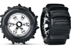 Tires & wheels, assembled, glued (Geode chrome wheels, paddle tires, foam inserts) (2) (use with 17mm splined wheel hubs & nuts, part TRX5353X) (TSM rated)