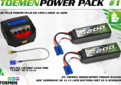 Toemen Modelsport Power Racing 60C 5200Mah 3S 11,1V lipo batterij met EC-5 stekker + RC Plus Power Plus 60 Lipo Lader + Laadkabel XT60 / EC-5