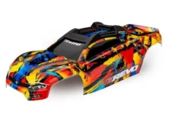 Traxxas Body E-Revo 2.0 Solar Flare (painted, decals applied) (assembled with front & rear body mounts and rear body support for clipless mounting) – TRX8612