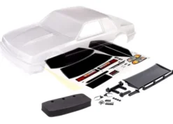 Traxxas Body, Ford Mustang, Fox Body (clear, requires painting)/ window masks/ decal sheet (includes side mirrors, wing, wing retainer, rear body mount posts, foam body bumper, & mounting hardware) – TRX9421