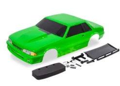 Traxxas Body, Ford Mustang, Fox Body, green (painted, decals applied) (includes side mirrors, wing, wing retainer, rear body mount posts, foam body bumper, & mounting hardware) – TRX9421G