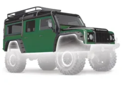 Traxxas Body, Land Rover Defender, green (complete with ExoCage, inner fenders, fuel canisters, and jack) – TRX8011G