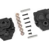 Traxxas Gearbox housing (front & rear)/ 2x4mm BCS (with threadlock) (2)/ 2x8mm BCS (4)/ 3x16mm pins (2) – TRX9747