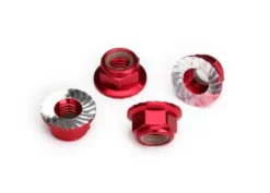 Traxxas Nuts, 5mm flanged nylon locking (aluminum, red-anodized, serrated) (4) – TRX8447R