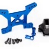 Traxxas Shock tower, front, 7075-T6 aluminum (blue-anodized) (1)/ body mount bracket (1) – TRX6739X