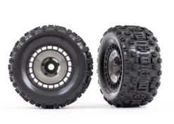 Traxxas Tires and wheels, assembled, glued (3.8′ black wheels, gray wheel covers, Sledgehammer tires, foam inserts) (2) – TRX9572