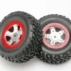 Traxxas Tires and wheels, assembled, glued (SCT satin chrome wheels, red beadlock style, SCT off-road racing tires, foam inserts) (1 each, right & left) – TRX7073A
