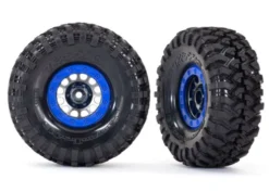 Traxxas Tires and wheels, assembled, glued (Method 105 1.9″ black chrome, blue beadlock style wheels, Canyon Trail 4.6×1.9″ tires, foam inserts) (1 left, 1 right) – TRX8182