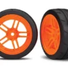 Traxxas Tires and wheels, assembled, glued (split-spoke orange wheels, 1.9″ Response tires) (front) (2) (VXL rated) – TRX8373A