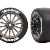 Traxxas Tires and wheels, assembled, glued (multi-spoke black chrome wheels, 2.0′ slick tires with Traxxas logo, foam inserts) (front) (2) (VXL rated) – TRX9374R