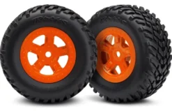 Traxxas Tires and wheels, assembled, glued (SCT orange wheels, SCT off-road racing tires)(1 each, right & left) – TRX7674A